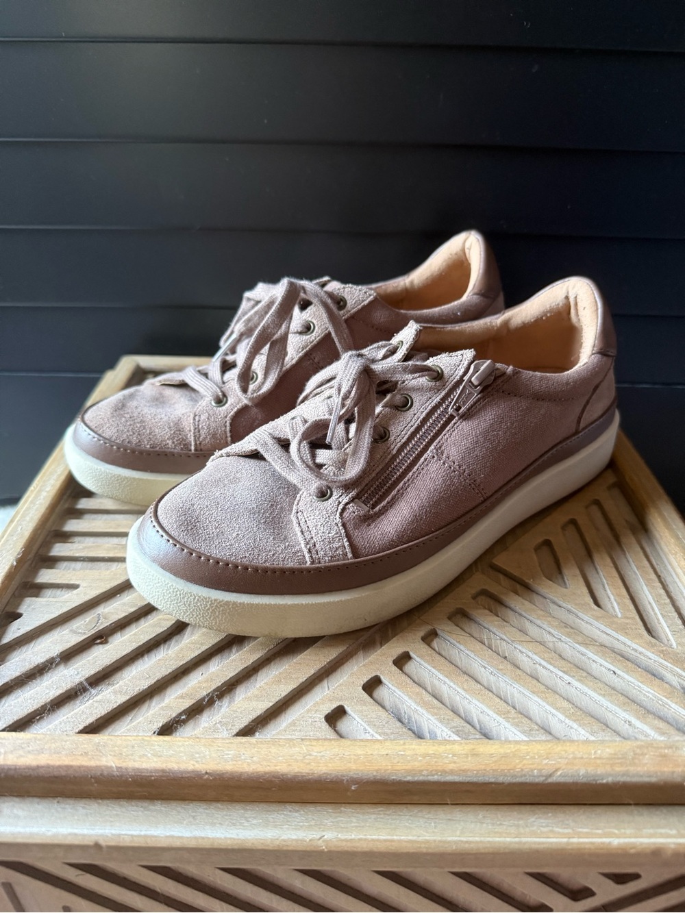 Vionic Mayra Women's Suede Lace-Up Sneakers in light brown
